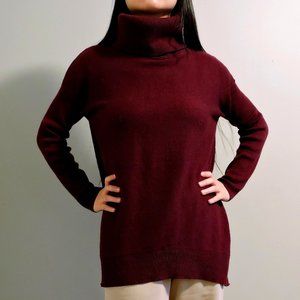 Ever New Wine Coloured Loose Fit Wool Turtleneck Sweater, Size S